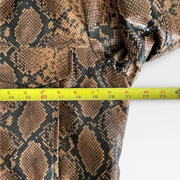 ZARA Snakeskin Snake Print Bomber Jacket Womens XL Dark Brown Black Faux Leather - Picture 4 of 10